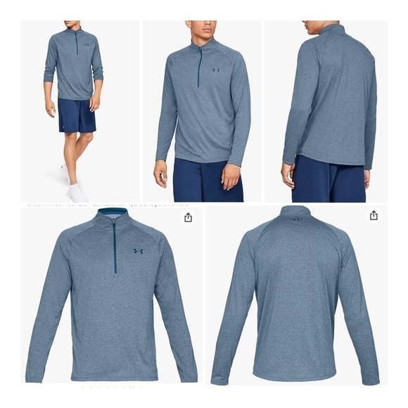 UNDER Armour Heat Gear Long Sleeve 1/4 Zip Tech Shirt - Heathered Slate Blue - Picture 16 of 16
